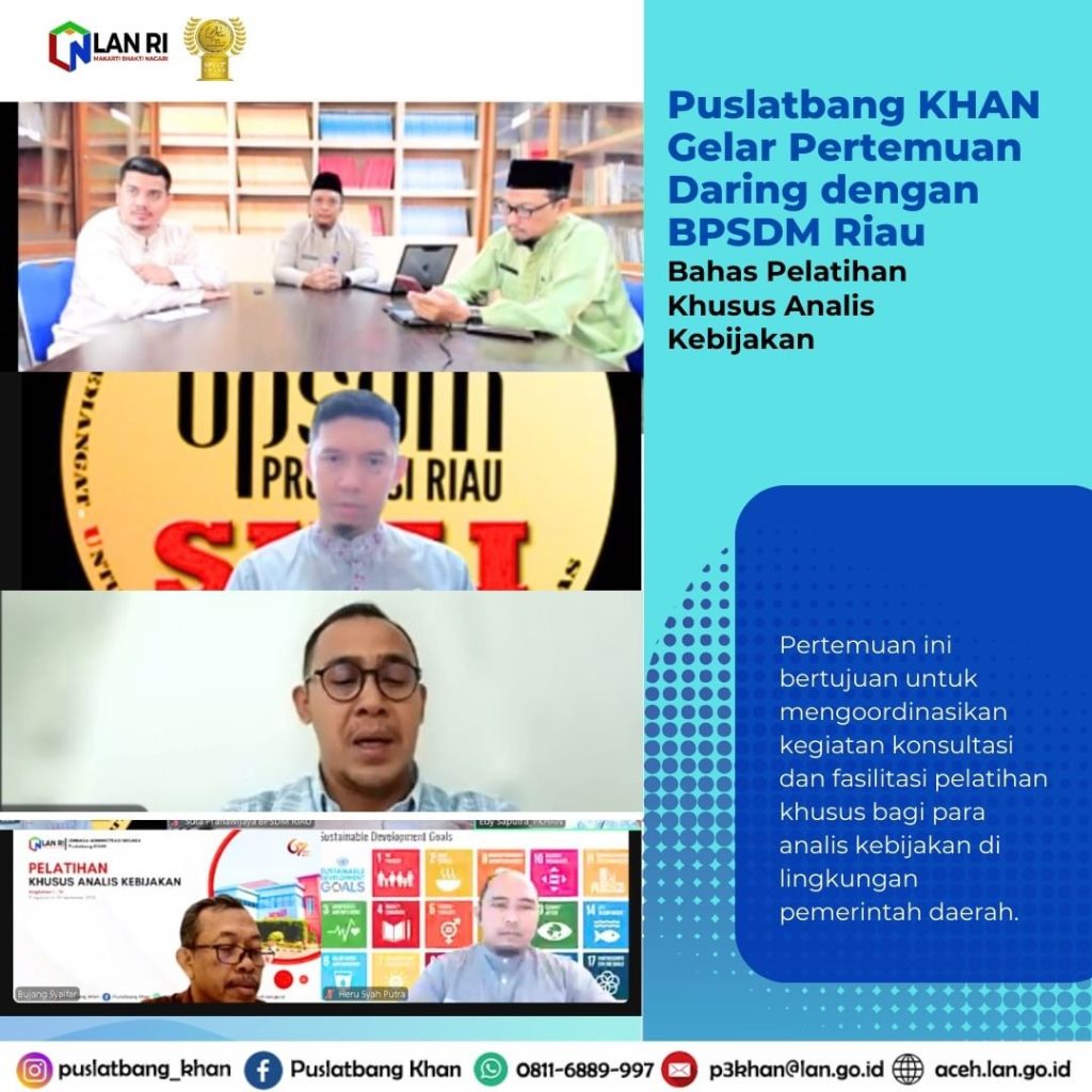 Puslatbang KHAN Gelar Pertemuan Daring dengan BPSDM Riau Bahas Pelatihan Khusus Analis Kebijakan