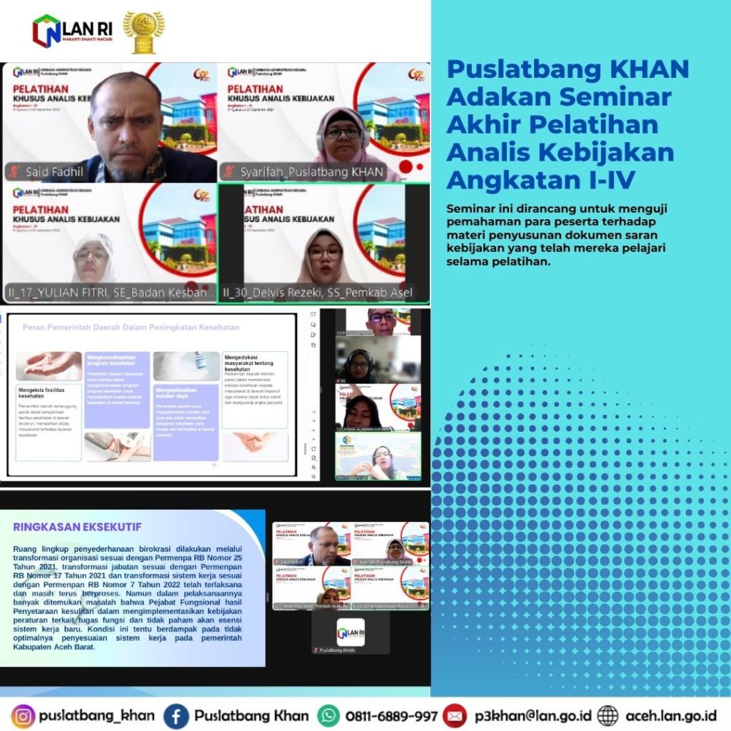 Puslatbang KHAN Adakan Seminar Akhir Pelatihan Analis Kebijakan Angkatan I-IV